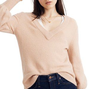 Madewell Dashwood V-Neck Wool Blend Sweater with Puff Sleeves